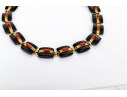 18k Yellow Gold Beautiful Chunky Square Black Onyx Pillow Link And Coral Set Necklace