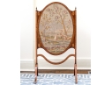Antique Needlepoint Upholstered Fire Screen With Satinwood Stand