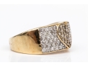 10k Yellow Gold Fun Brown And White Pave Diamond Heart Motif Ring, App. 0.98 TCW, Size 6.75+