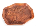Mid-Century Nutte Products Hand-Carved Wooden Tray With Birds And Pine Motif