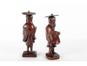 Pair Of Chinese Carved Wood Elder Figures With Removable Hats