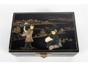 Chinese Black Lacquer Jewelry Box With Hardstone Figures