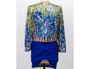 Neman Marcus Stunning Blue Dress With Sequinned Floral Jacket, Size 8