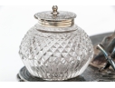 English Silver Plated Inkwell With Two Crystal Inkwells