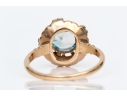 14k Yellow Gold Pretty Synthetic Blue Zircon Ring With Decoratve Border, Size 7