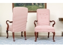 Fabulous Pair Of Mahogany Goose Neck Upholstered Armchairs