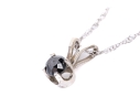 10k White Gold Black Diamond Solitaire Pendant, With Gold Chain