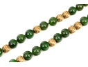 Fabulous Retro Opera Length Nephrite Jade And Corrugated Gold Bead Necklace