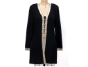 St. John Long Button Up From Black Sequinned Cardigan, Size 12