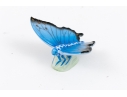 Herend Hungary Hand-Painted Porcelain Blue Butterfly Figure, Blue FIshnet Pattern