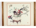 Framed Chinese Watercolor Painting Of Potted Flowers