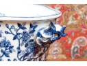 Decorative Chinese Export Style Twin Handled Jardiniere With Wood Stand