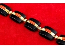 18k Yellow Gold Beautiful Chunky Square Black Onyx Pillow Link And Coral Set Necklace