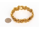 18k Yellow Gold Impactful Heavy Brutalist Textured Oval Link Chevron Motif Bracelet