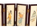 Chinese Hand-Painted Framed Silk Paintings Folding Table Screen