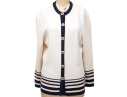 St. John Ivory White And Black Stripe Button Up Cardigan, Size 12