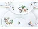 Set Of Ten Herend Hungary Hand-Painted Porcelain Tea Cups And Saucers, Rothschild Bird (RO) Pattern