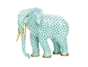 Herend Hungary Porcelain Elephant Figure, Green Fishnet Pattern