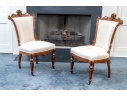 Pair Of Renaissance Revival Custom Upholstered Walnut Accent Chairs