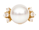 Fred 18k Yellow Gold Magnficent Vintage South Sea Cultured Pearl And Diamond Ring, Size 5.75