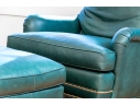 Hancock & Moore Green Leather Upholstered Club Chair With Ottoman