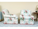 Pair Of Custom Upholstered Club Chairs And Ottoman
