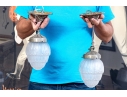 Pair Of Vintage Glass Shaded Pendant Lights