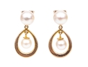 14k Yellow Gold Cultured Pearl And Gold Halo Drop Pendant Earrings