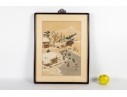 Framed Korean Painting On Silk Depicting Winter Village Scene