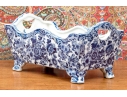 Decorative Blue And White Footed Twin Handled Cachepot