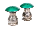 Pair Of Norwegian Enameled Sterling Silver Mushroom Salt And Pepper Casters