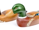 Two Hand-Painted Carved Wood Duck Decoys With Inlaid Eyes