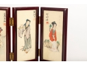 Chinese Hand-Painted Framed Silk Paintings Folding Table Screen