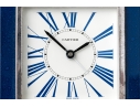 Cartier Vintage Blue Composite Deco Style Travel Clock, Ribbed Ends