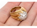 Van Cleef & Arpels 18k Yellow Gold Stunning Vintage Pave Diamond Foliate Ring, Size 3.75