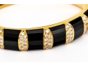 La Triomphe 18k Yellow Gold Stunning Vintage Black Onyx And Pave Diamond Bangle Bracelet