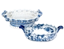 Two Decorative Blue And White Porcelain Twin Handled Serving Bowls