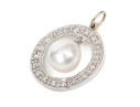 14k White Gold Pretty Diamond Halo And Cultured Pearl Set Pendant, App. 0.09 TCW
