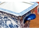 Pair Of Decorative Blue And White Twin Handled Square Beaker Vases