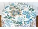 Bennison “Wheat Flower” Pattern Upholstered Skirted Table With Glass Top
