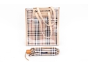 Burberry Nova Check Two Piece Vinyl And Canvas Tote Bag With Umbrella