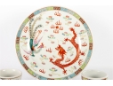 Chinese Porcelain Dragon And Phoenix Plate With Eight Tea Cups