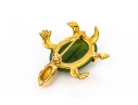 14k Yellow Gold Charming Vintage Green Nephrite Jade Turtle Motif Brooch