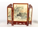 Miniature Chinese Hand-Painted Silk Folding Table Screen