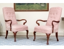 Fabulous Pair Of Mahogany Goose Neck Upholstered Armchairs