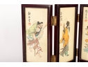 Chinese Hand-Painted Framed Silk Paintings Folding Table Screen