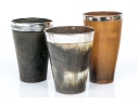 Antique English Collection Of Three Sterling Silver Mounted Carved Horn Cups