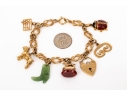 14k Yellow Gold Fun Rope Motif Vintage Charm Bracelet, With 14k And 9k Assorted Charms