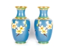 Pair Of Vintage Chinese Cloisonné Enamel Vases With Cherry Blossom Motif