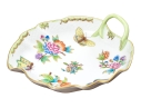 Herend Hungary Hand-Painted Porcelain Leaf-Form Dish, Queen Victoria (VBO) Pattern